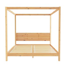 Modern Minimalist Boho King Canopy Bedframe ‚Äì Natural Pine