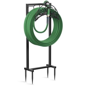 Garden Hose Holder for Outside, Upgraded Freestanding Water Hose Holder with 4 Spikes, Heavy Duty Rust-Resistant Metal Garden Hose Storage Stand for O