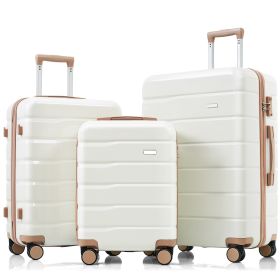 Premium ABS Travel Luggage Set , 3-Piece TSA Lock Suitcase Ensemble with 20, 24, and 28 Inch Sizes with 360¬∞ Spinner Wheels, ivory and golden