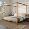 Modern Minimalist Boho King Canopy Bedframe ‚Äì Natural Pine