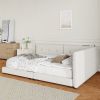 Upholstered Queen Size platform bed with USB Ports, Beige(Expected Arrival Time: 7.8)