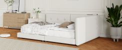 Upholstered Queen Size platform bed with USB Ports, Beige(Expected Arrival Time: 7.8)