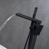 Matte Black Freestanding Tub Filler Floor Mount Faucet with Handheld Shower and Waterfall Spout