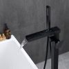 Matte Black Freestanding Tub Filler Floor Mount Faucet with Handheld Shower and Waterfall Spout