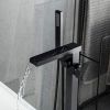 Matte Black Freestanding Tub Filler Floor Mount Faucet with Handheld Shower and Waterfall Spout