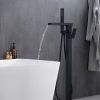 Matte Black Freestanding Tub Filler Floor Mount Faucet with Handheld Shower and Waterfall Spout