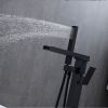 Matte Black Freestanding Tub Filler Floor Mount Faucet with Handheld Shower and Waterfall Spout