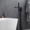 Matte Black Freestanding Tub Filler Floor Mount Faucet with Handheld Shower and Waterfall Spout