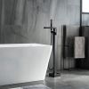 Matte Black Freestanding Tub Filler Floor Mount Faucet with Handheld Shower and Waterfall Spout