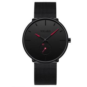 2023 Mens Fashion Minimalist Watches Men Business Casual Quartz Watch Simple Male Stainless Steel Mesh Band Clock reloj hombre (Color: Mesh Black Red)