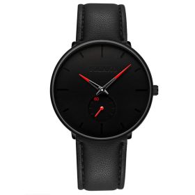 2023 Mens Fashion Minimalist Watches Men Business Casual Quartz Watch Simple Male Stainless Steel Mesh Band Clock reloj hombre (Color: Leather Black Red)