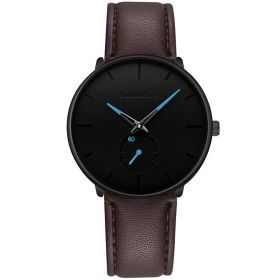 2023 Mens Fashion Minimalist Watches Men Business Casual Quartz Watch Simple Male Stainless Steel Mesh Band Clock reloj hombre (Color: Leather Brown Blue)