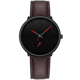2023 Mens Fashion Minimalist Watches Men Business Casual Quartz Watch Simple Male Stainless Steel Mesh Band Clock reloj hombre (Color: Leather Brown Red)