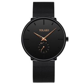 2023 Mens Fashion Minimalist Watches Men Business Casual Quartz Watch Simple Male Stainless Steel Mesh Band Clock reloj hombre (Color: Mesh Black Rose)
