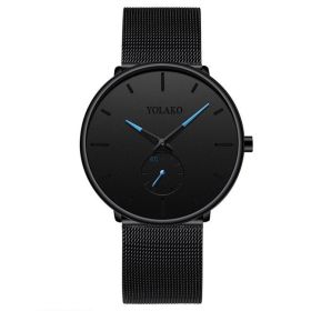 2023 Mens Fashion Minimalist Watches Men Business Casual Quartz Watch Simple Male Stainless Steel Mesh Band Clock reloj hombre (Color: Mesh Black Blue)