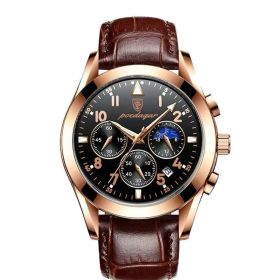 Multifunction Men's Watch Waterproof Luminous (Color: Rose gold black face, style: Belt style)