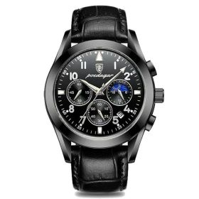 Multifunction Men's Watch Waterproof Luminous (Color: Black shell black surface, style: Belt style)