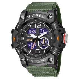 Waterproof Double Display Electronic Quartz Watch (Color: Military green)