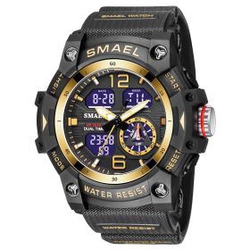 Waterproof Double Display Electronic Quartz Watch (Color: Black gold)