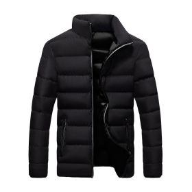 2022 cotton padded clothes men's running distance men's coat new winter stand collar down cotton padded clothes thickene (Color: Black, size: 3XL)