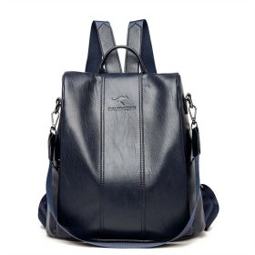 Ladies Anti-theft Soft Leather Backpack Women Vintage Shoulder Bag High Capacity Bag (Color: navy blue)