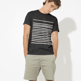 Mens T-Shirt with Lines in Black (Color: Black, size: M)