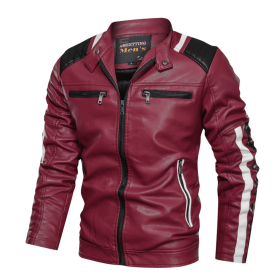 Mens Biker Jacket With Shoulder Details (Color: Red, size: M)
