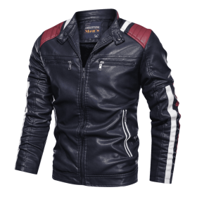 Mens Biker Jacket With Shoulder Details (Color: Navy, size: L)
